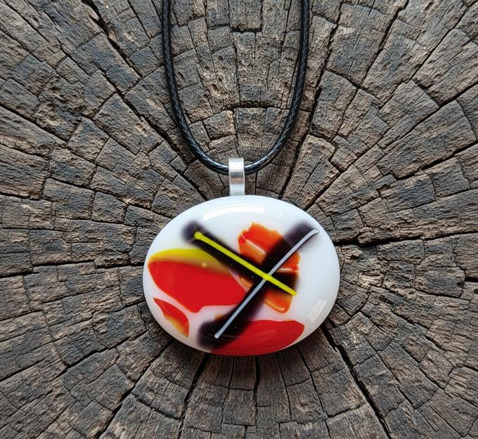 Handmade multicolour funky glass pendant with cord necklace, best gift for her, funky eclectic idea, easy to mail gift - BlixxiCreations