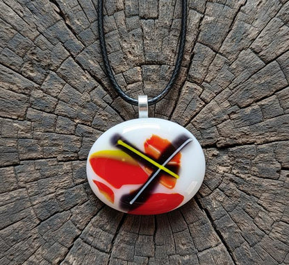 Handmade multicolour funky glass pendant with cord necklace, best gift for her, funky eclectic idea, easy to mail gift - BlixxiCreations