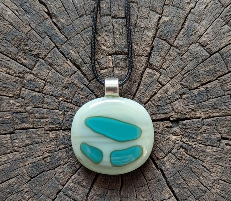 Fused Glass Abstract Pendant with necklace, handmade jewellery
