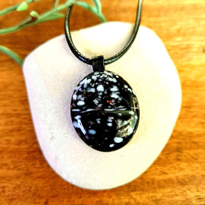 Handcrafted black glass necklace pendant, melted marble creation, gift for him or for her - BlixxiCreations