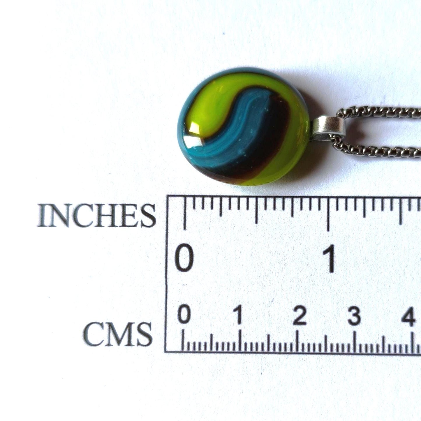 Handcrafted green and blue glass necklace pendant, melted marble creation, gender-neutral gift, small birthday gift, easy to mail