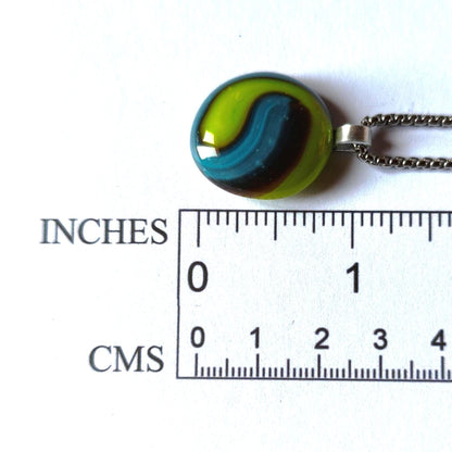 Handcrafted green and blue glass necklace pendant, melted marble creation, gender-neutral gift, small birthday gift, easy to mail
