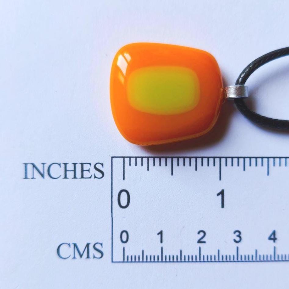 Unique orange summer vibrant fused glass pendant necklace