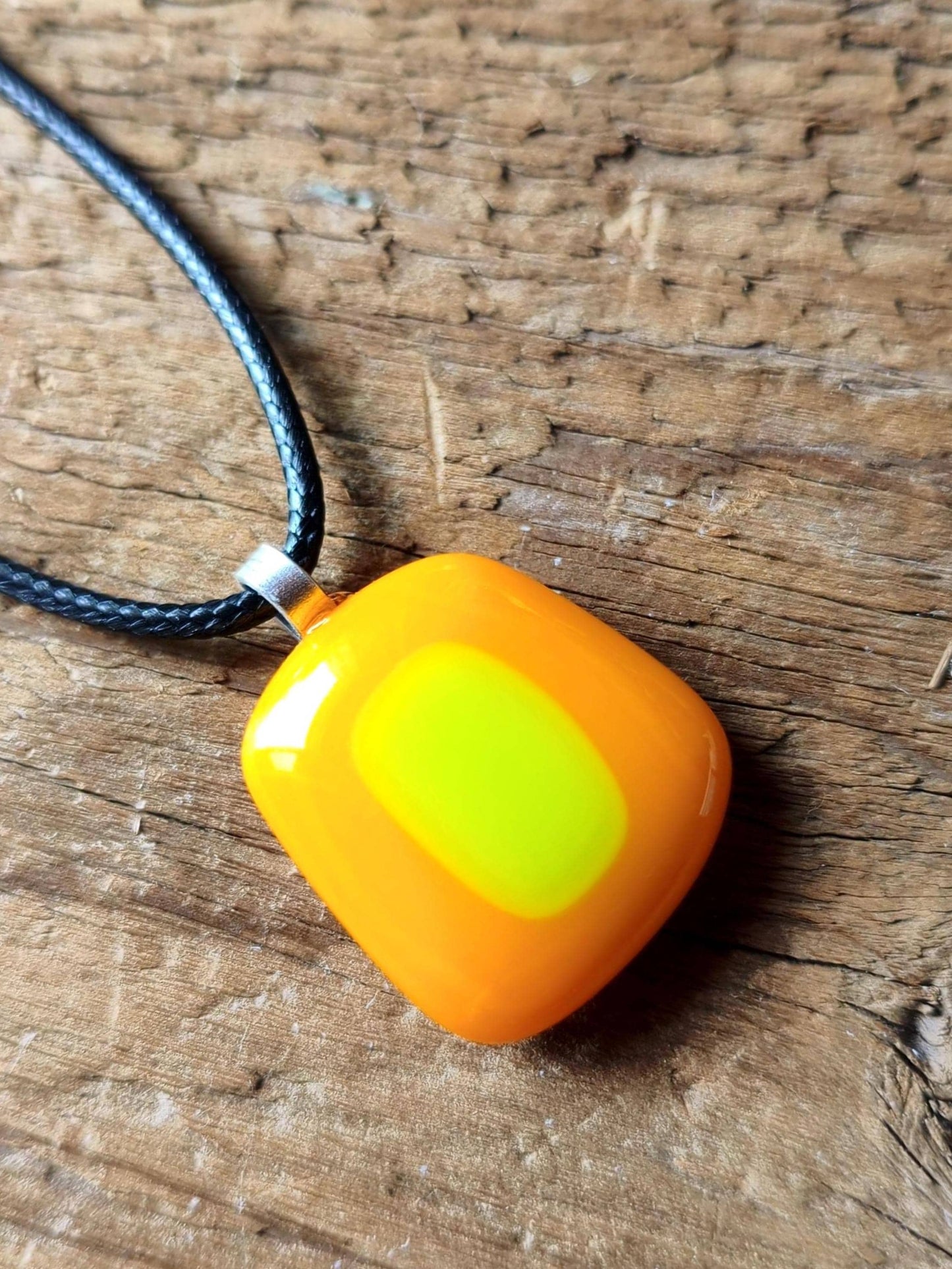 Unique orange summer vibrant fused glass pendant necklace