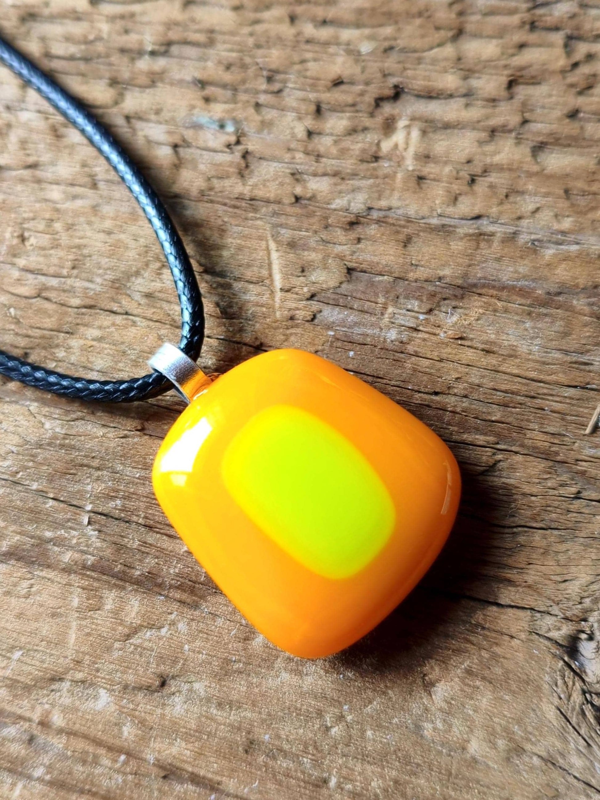 Unique orange summer vibrant fused glass pendant necklace