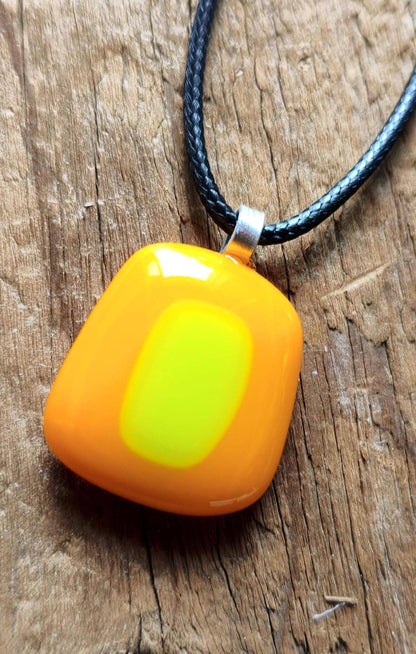 Unique orange summer vibrant fused glass pendant necklace