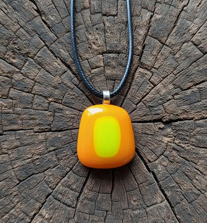 Unique orange summer vibrant fused glass pendant necklace
