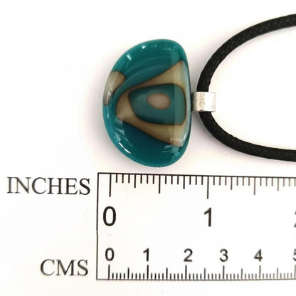 Turquoise and vanilla fused glass pendant necklace, unique handmade jewellery, easy to mail gift