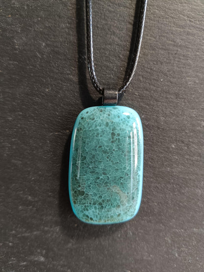 Turquoise blue crackle fused glass pendant necklace, handmade jewelry - BlixxiCreations