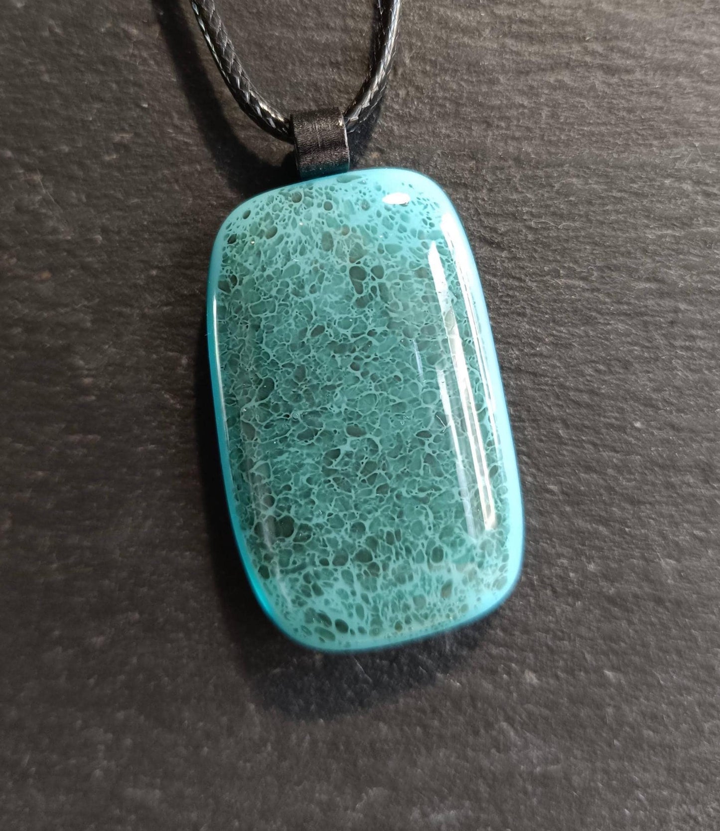 Turquoise blue crackle fused glass pendant necklace, handmade jewelry - BlixxiCreations