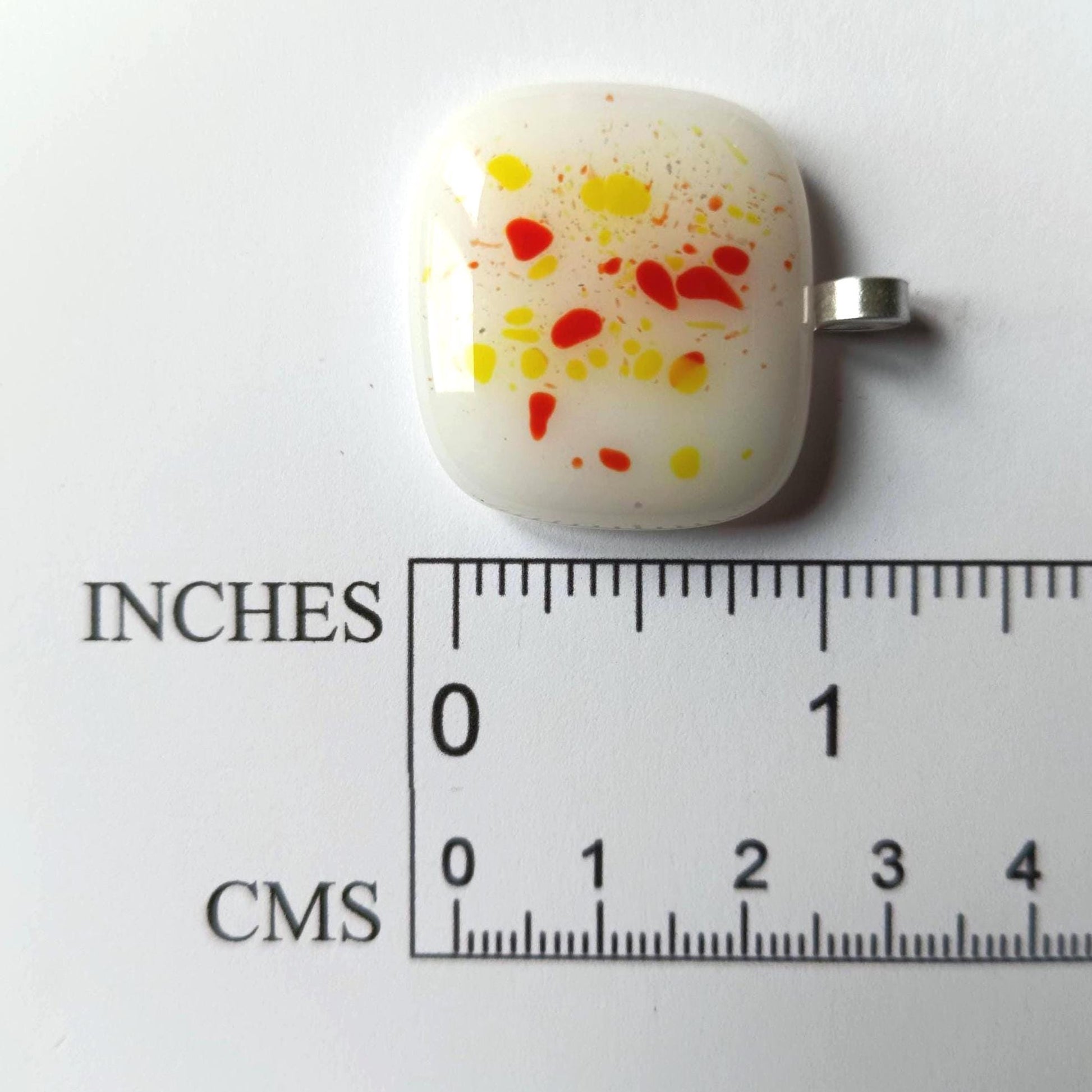 White speckled fused glass pendant necklace, unique handmade jewellery - BlixxiCreations