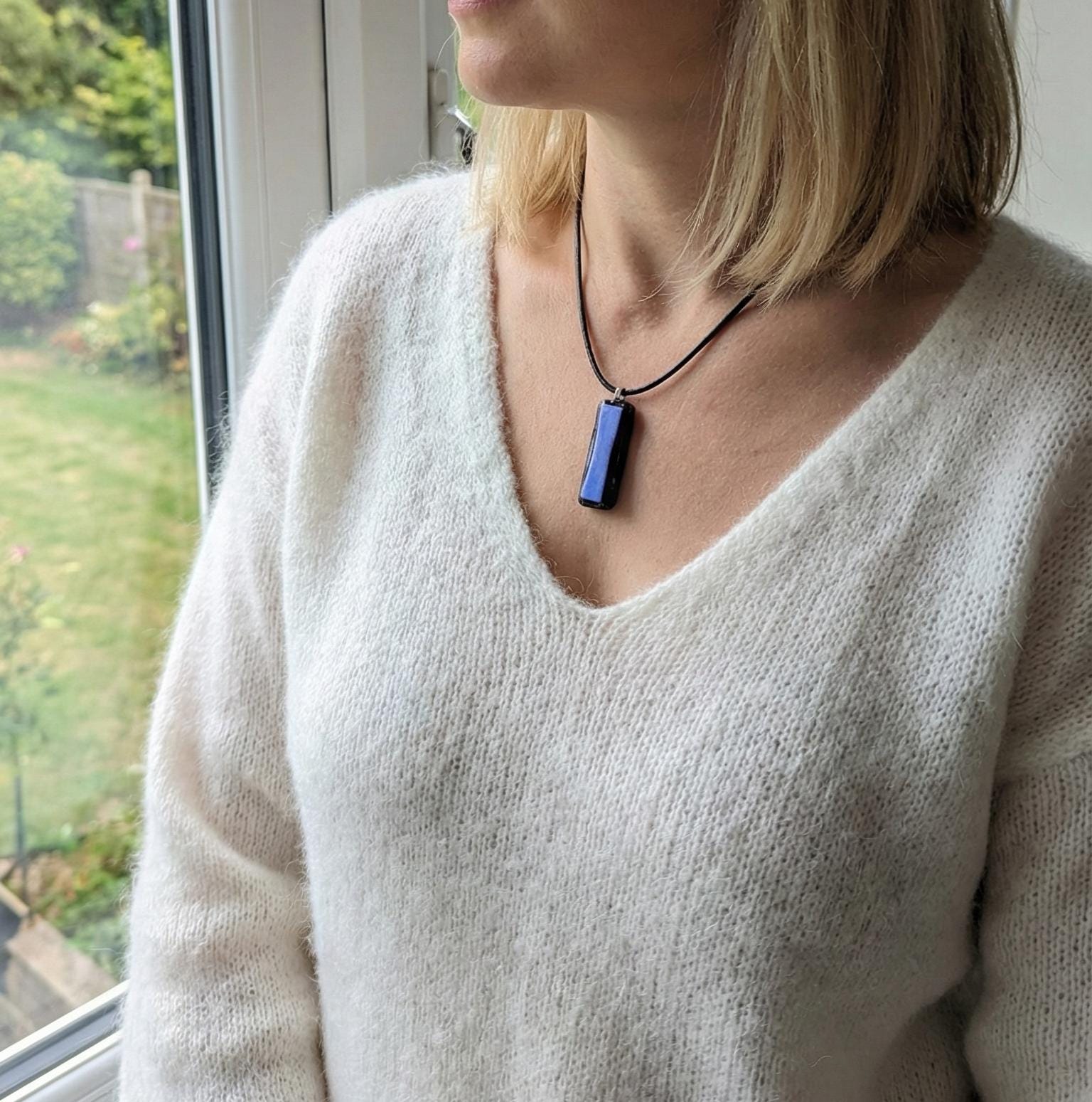 Purple Dichroic Fused Glass Pendant Necklace, handmade artisan jewellery