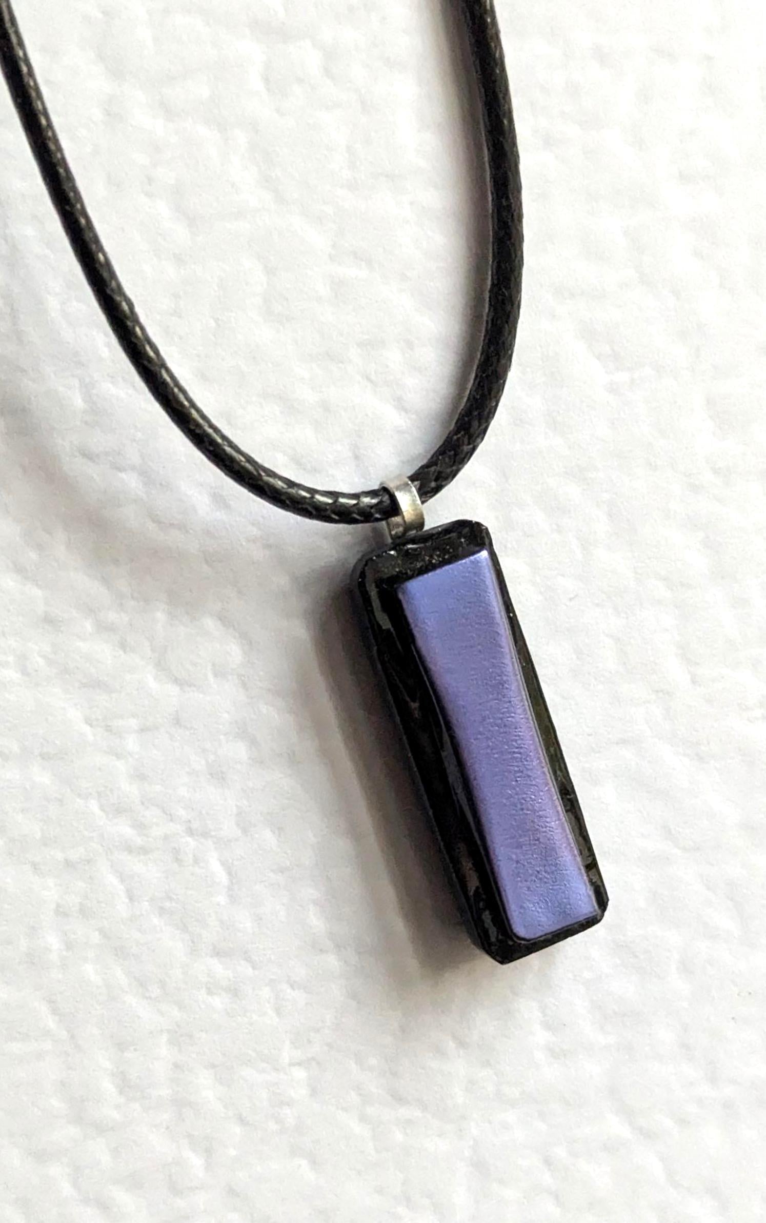 Purple Dichroic Fused Glass Pendant Necklace, handmade artisan jewellery