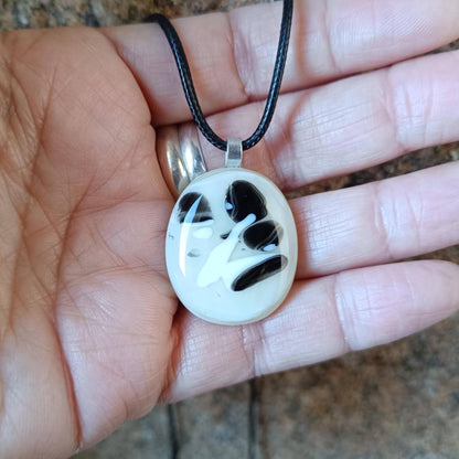 Abstract fused glass pendant with necklace, artisan handmade jewellery