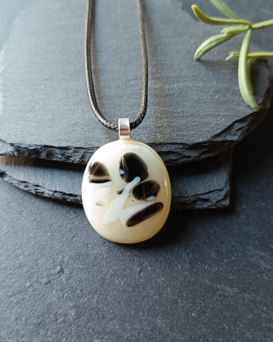 Abstract fused glass pendant with necklace, artisan handmade jewellery