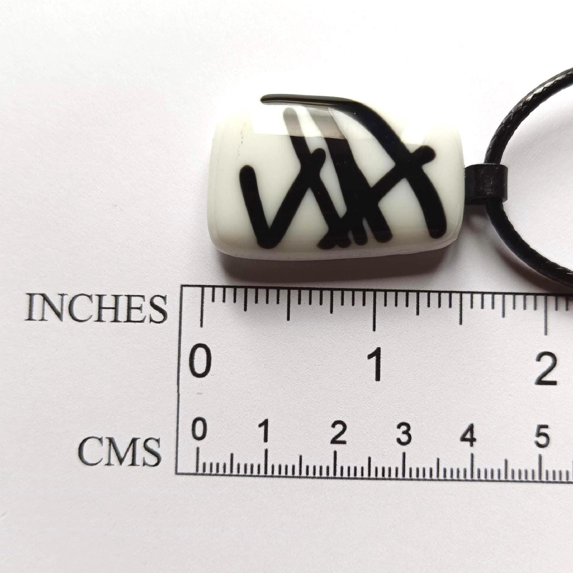 Handmade black and white fused glass pendant necklace, Boho chic birthday gift for her