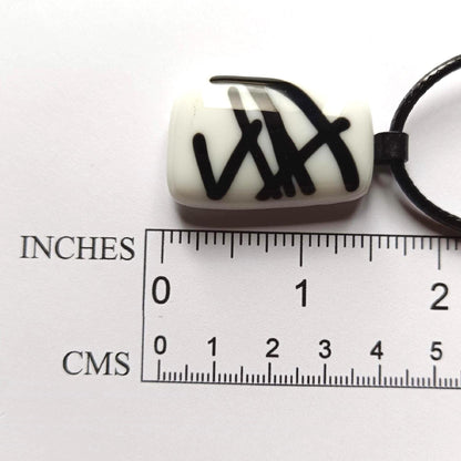 Handmade black and white fused glass pendant necklace, Boho chic birthday gift for her