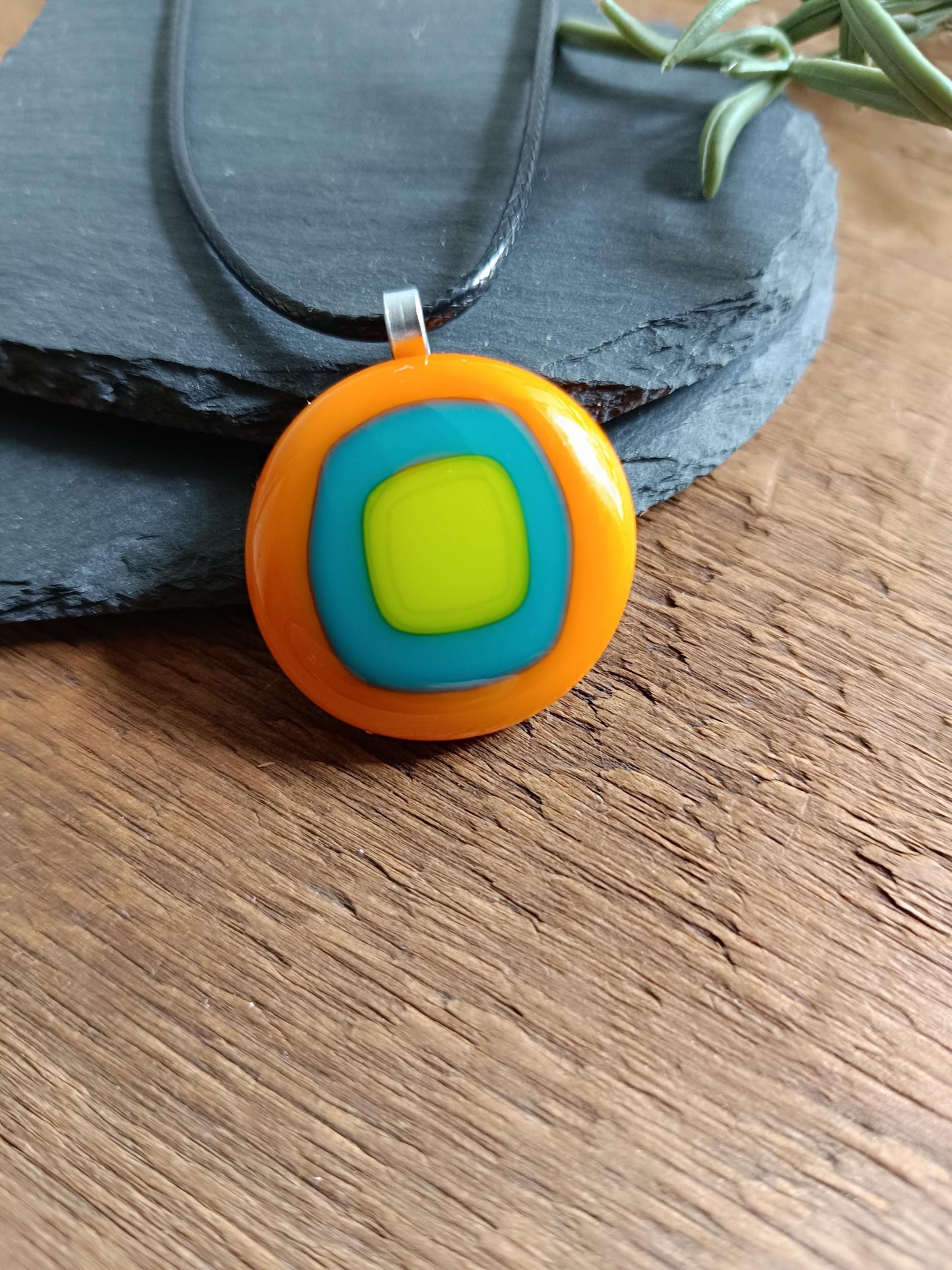 Handmade Fused Glass Pendant Necklace, Artisan Statement Jewelry, Colorful Wearable Art