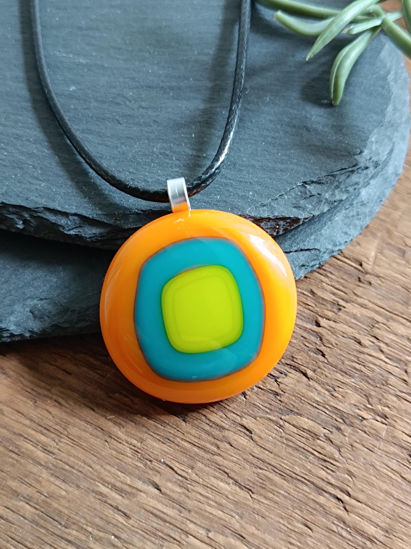 Handmade Fused Glass Pendant Necklace, Artisan Statement Jewelry, Colorful Wearable Art