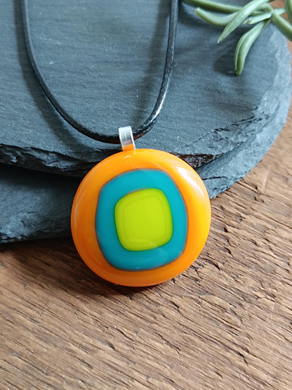 Handmade Fused Glass Pendant Necklace, Artisan Statement Jewelry, Colorful Wearable Art