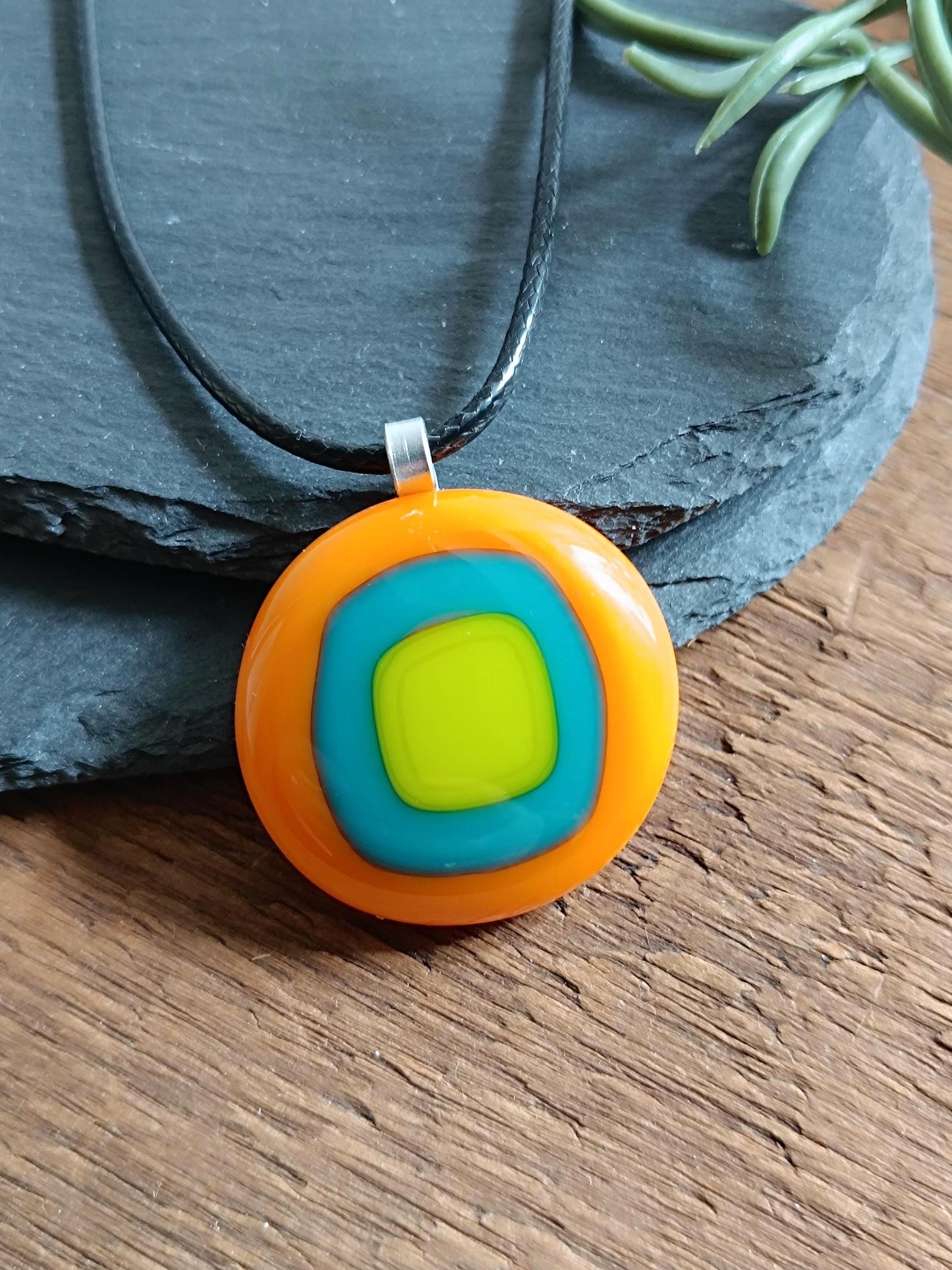 Handmade Fused Glass Pendant Necklace, Artisan Statement Jewelry, Colorful Wearable Art