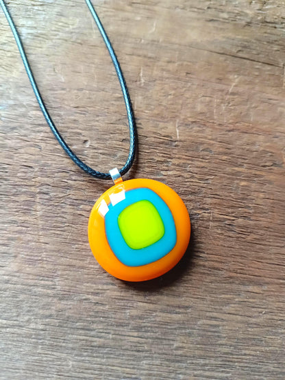 Handmade Fused Glass Pendant Necklace, Artisan Statement Jewelry, Colorful Wearable Art