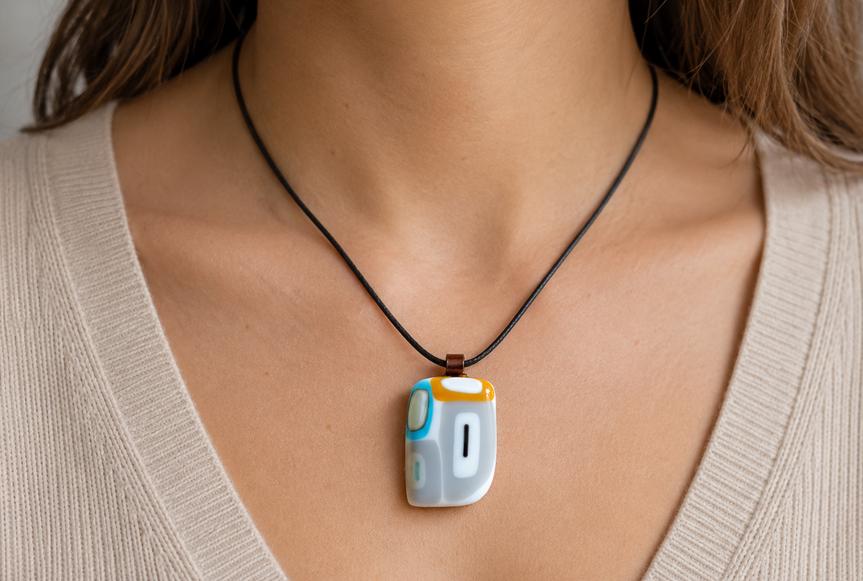 One of a Kind Fused Glass Necklace – Handmade OOAK Wearable Art Pendant – Unique Statement Jewellery Gift for Her or LGBT Unisex Gift