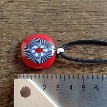 Handmade black and white artisan unique fused glass pendant necklace