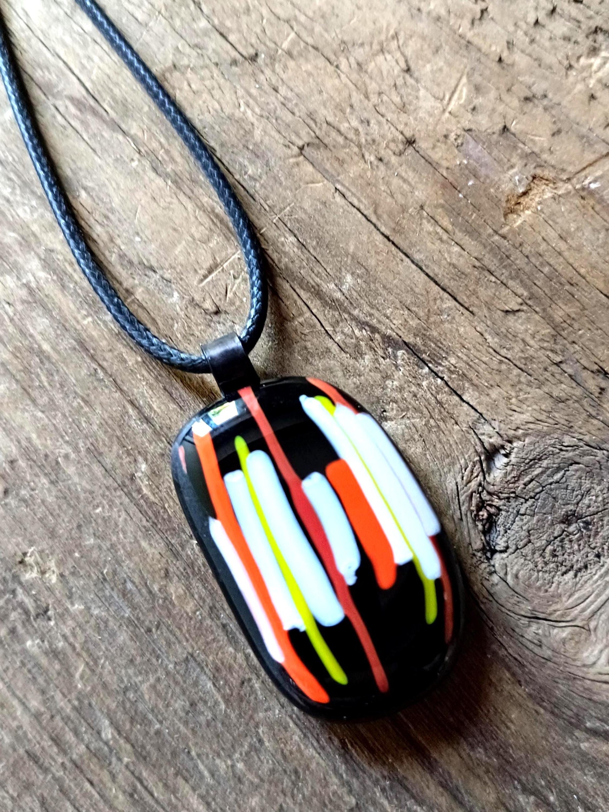 Handmade Fused Glass Pendant Necklace, Corded Pendant, Alternative Jewellery, Wearable Art