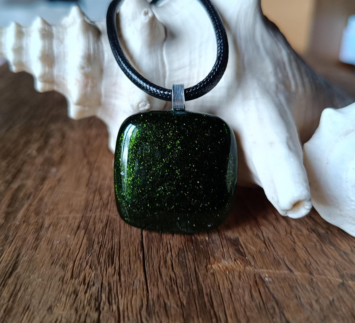 Fused glass pendant necklace, handmade artisan jewellery