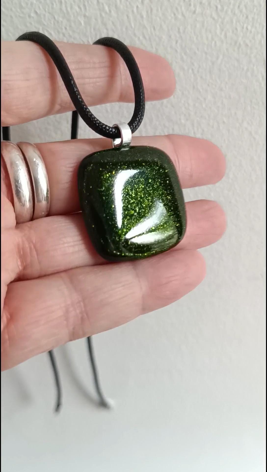 Fused glass pendant necklace, handmade artisan jewellery
