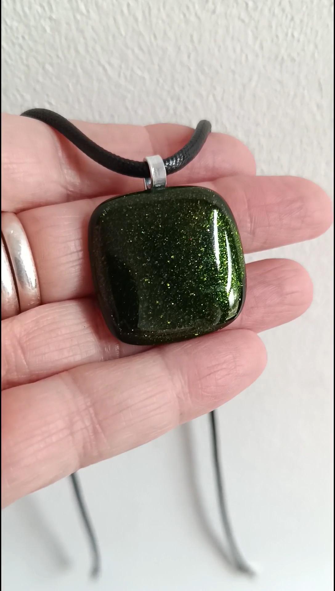 Fused glass pendant necklace, handmade artisan jewellery