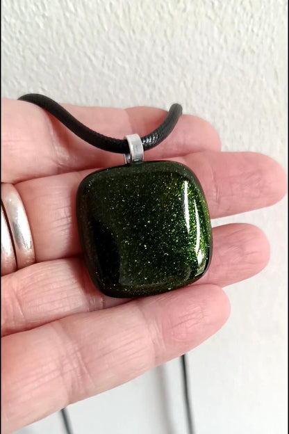 Fused glass pendant necklace, handmade artisan jewellery