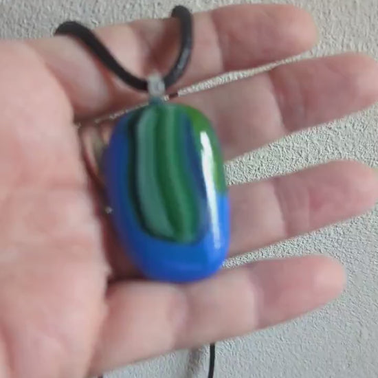 Fused Glass Pendant with Cord Necklace, handmade jewellery