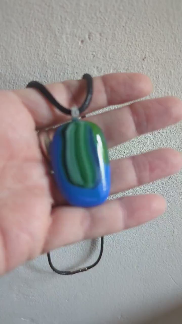 Fused Glass Pendant with Cord Necklace, handmade jewellery