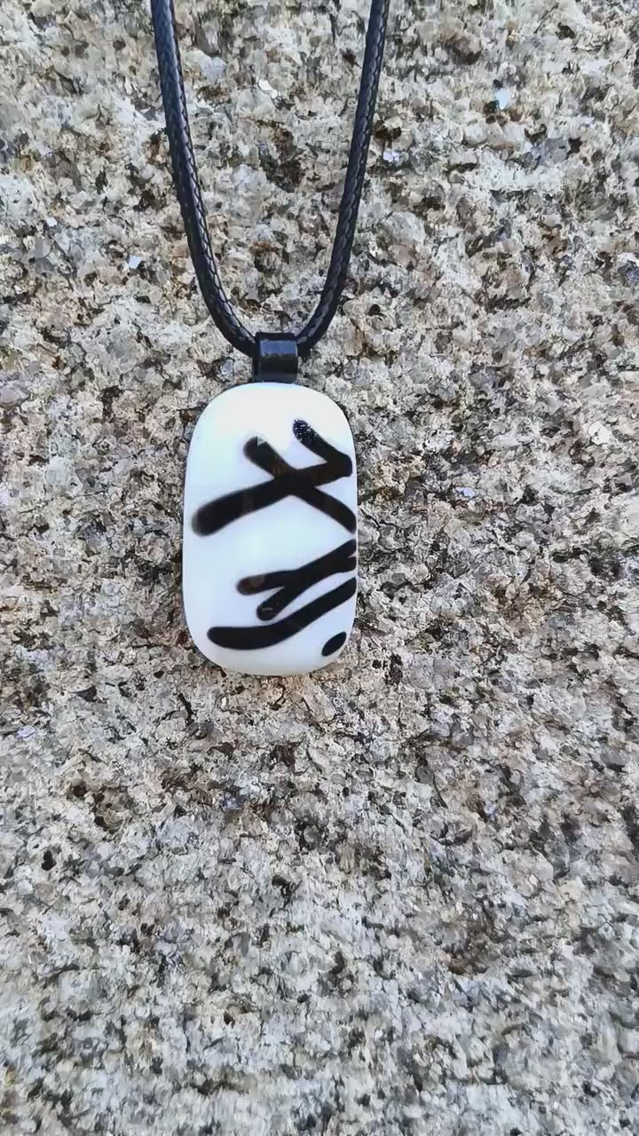 Handmade boho black and white fused glass pendant necklace, birthday gift, jewelry for man or woman, teenage gift