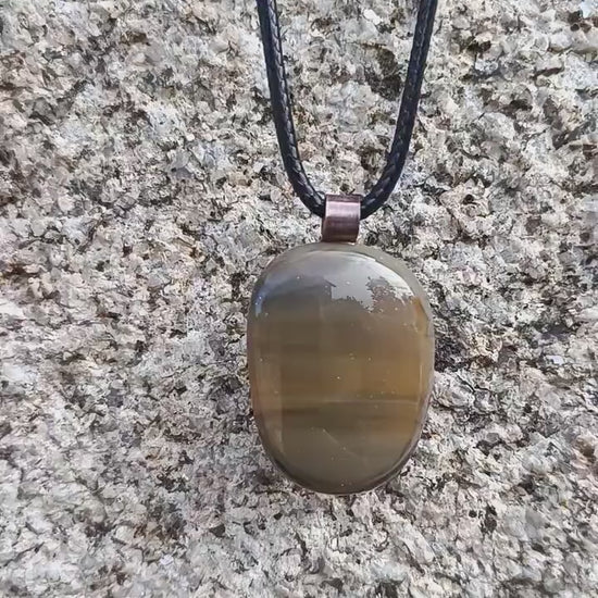 Brown natural toned fused glass pendant necklace with cord, unique handmade jewellery