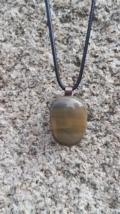 Brown natural toned fused glass pendant necklace with cord, unique handmade jewellery