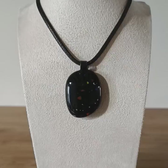 Fused glass pendant, created from an old marble, with cord necklace, handmade jewellery