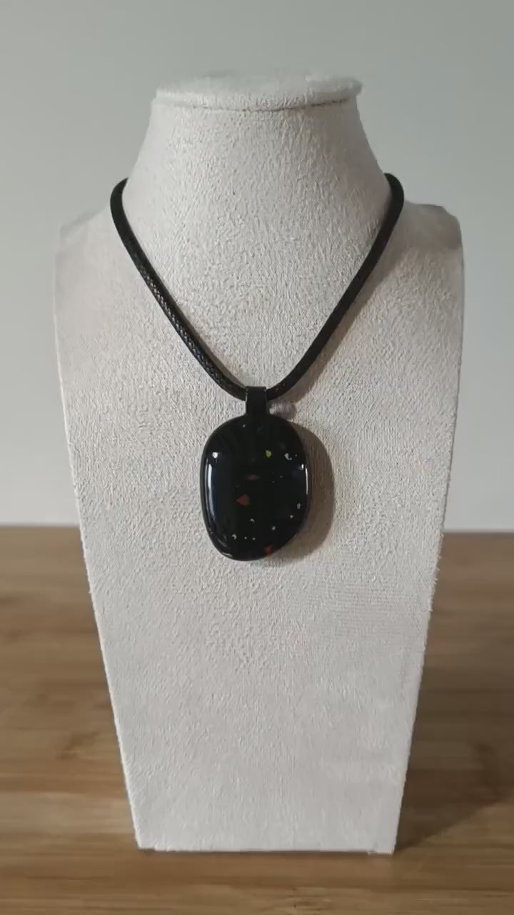 Fused glass pendant, created from an old marble, with cord necklace, handmade jewellery
