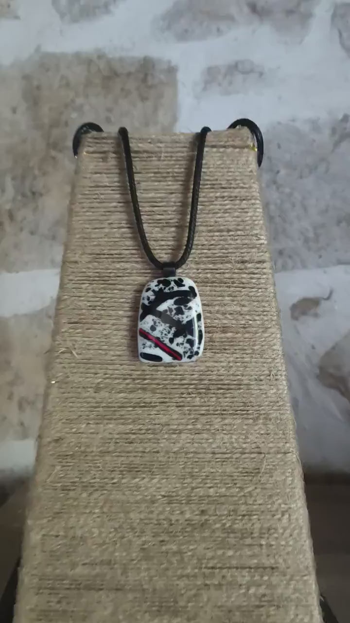 Handmade grungy style fused glass pendant necklace, birthday gift, gift for teen, wearable art jewellery