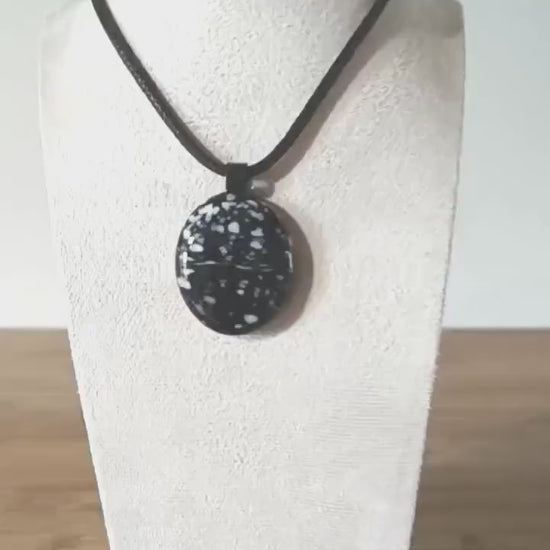 Black fused glass pendant necklace, handmade jewellery