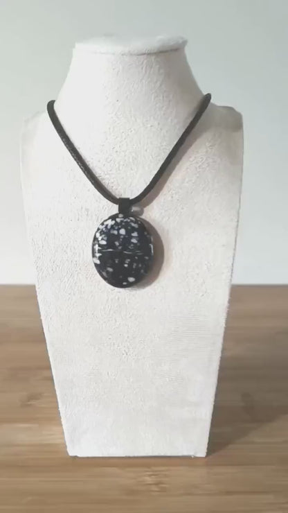 Black fused glass pendant necklace, handmade jewellery