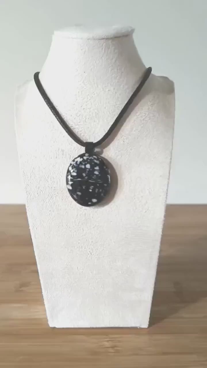 Black fused glass pendant necklace, handmade jewellery
