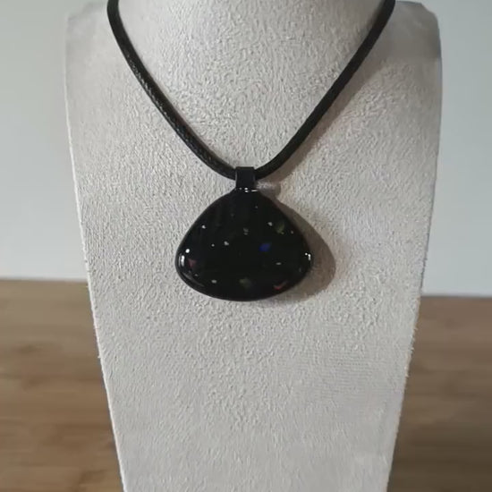 Handcrafted speckled black glass pendant necklace, handmade jewellery