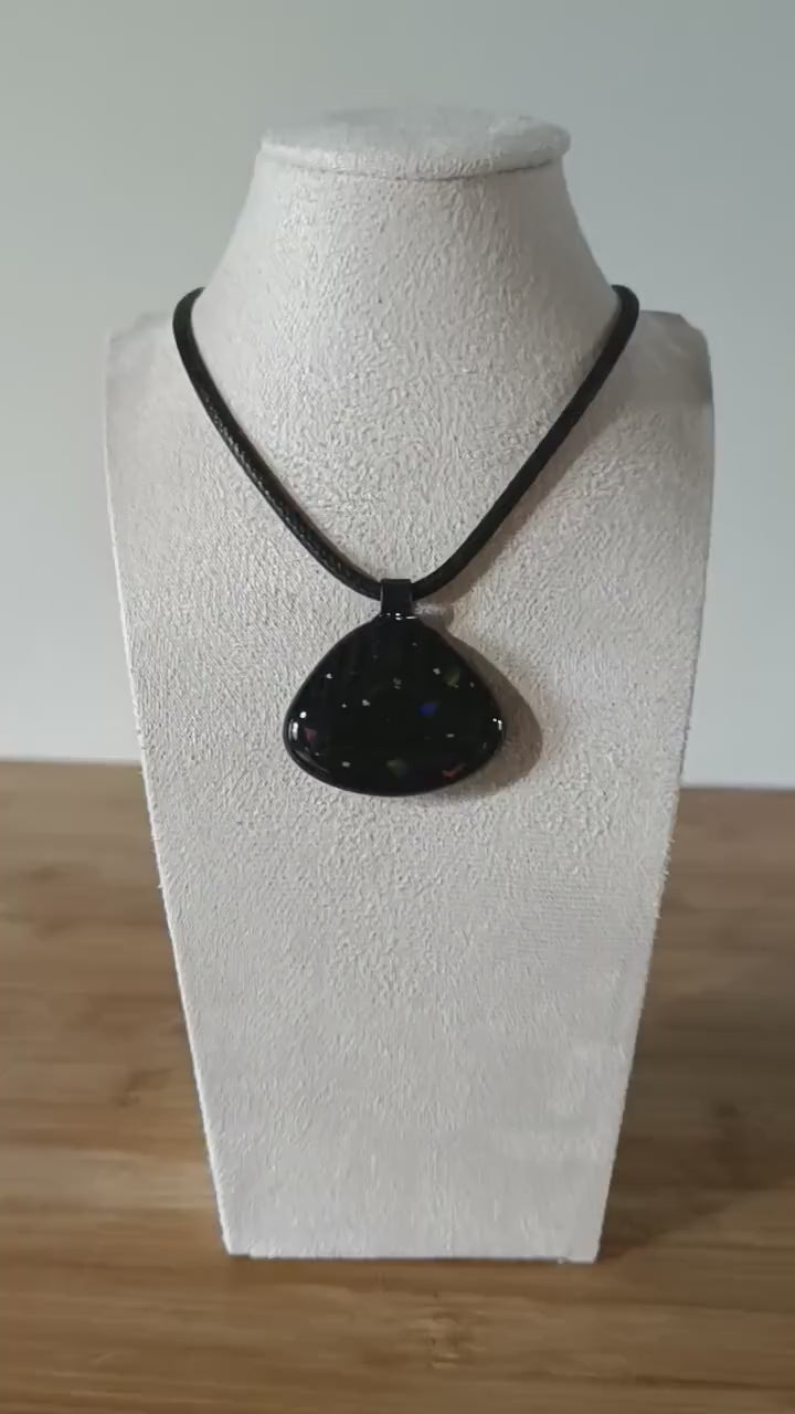 Handcrafted speckled black glass pendant necklace, handmade jewellery