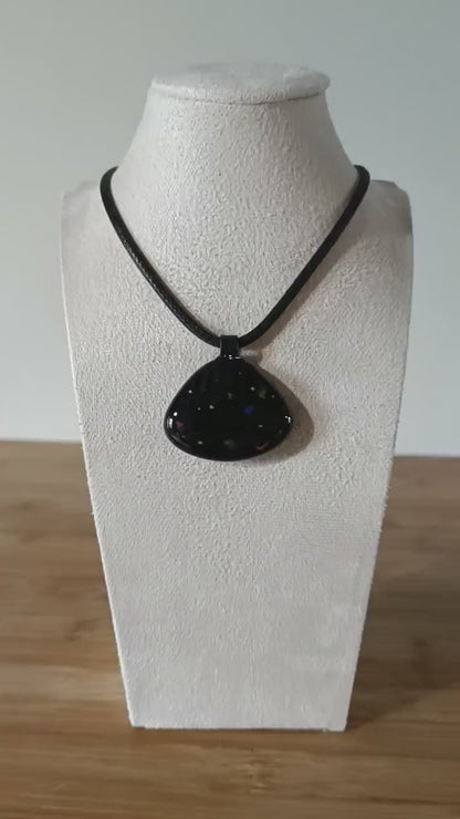 Handcrafted speckled black glass pendant necklace, handmade jewellery