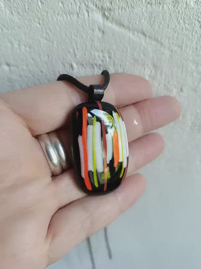 Handmade Fused Glass Pendant Necklace, Corded Pendant, Alternative Jewellery, Wearable Art