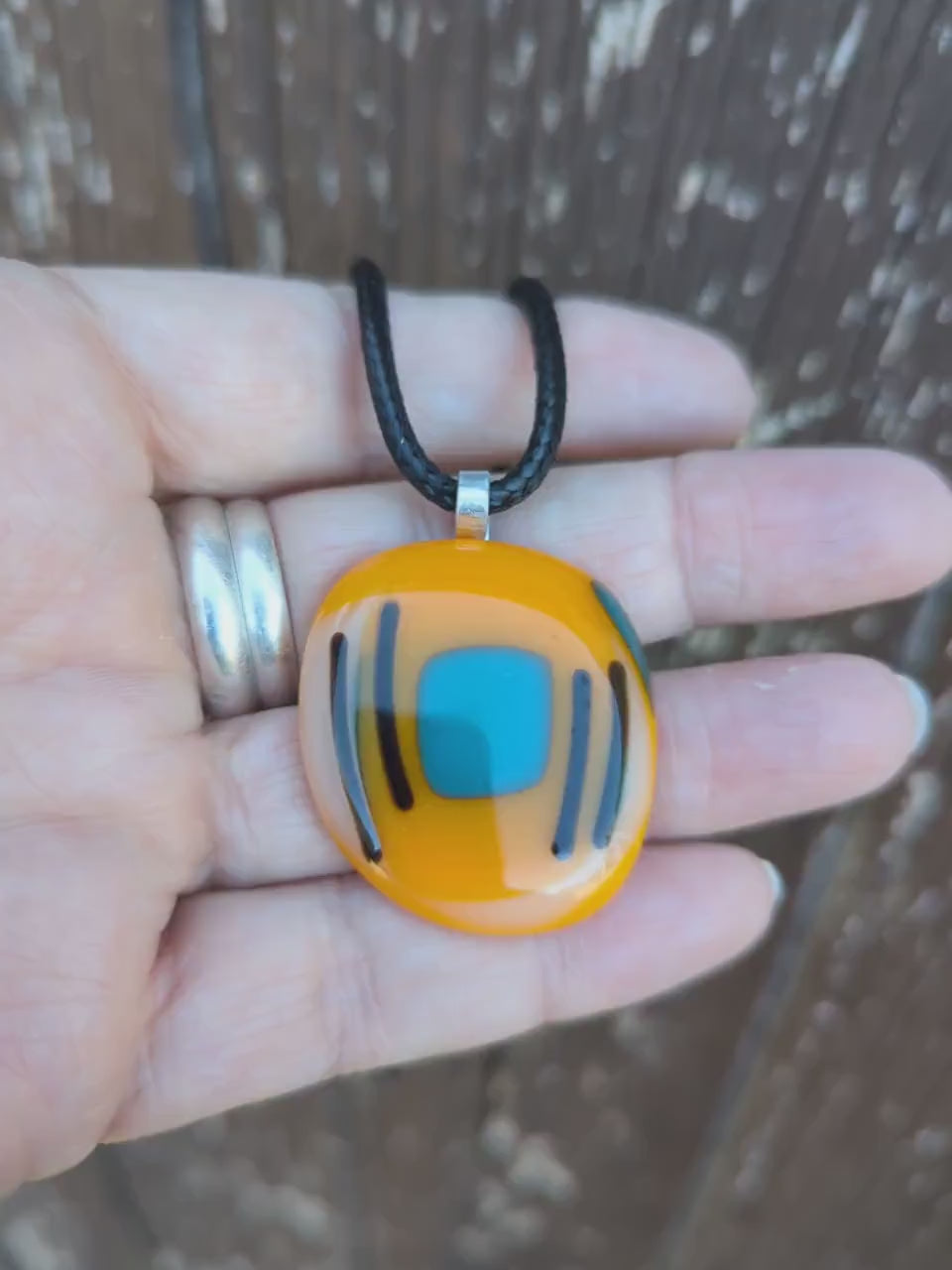 Fused glass pendant necklace with cord necklace, handmade jewellery