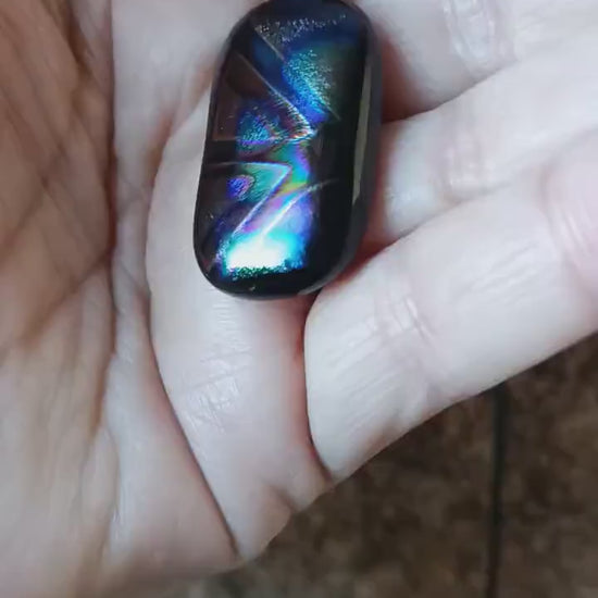 Handmade multicoloured dichroic fused glass pendant with cord necklace, easy to mail small gift, gender-neutral gift